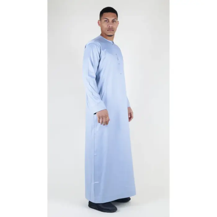 TT-002 Men's Grey Satin Emirati Thobe Islamic Clothing - Image 5