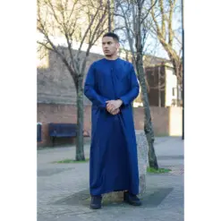 Alternative view of TT-002 Men's Navy Satin Emirati Thobe Islamic Clothing
