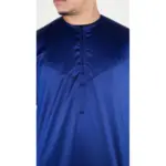 TT-002 Men's Navy Satin Emirati Thobe Islamic Clothing - Image 3