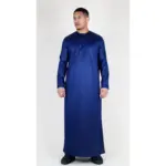 TT-002 Men's Navy Satin Emirati Thobe Islamic Clothing