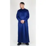 TT-002 Men's Navy Satin Emirati Thobe Islamic Clothing - Image 4