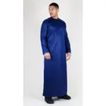 TT-002 Men's Navy Satin Emirati Thobe Islamic Clothing - Image 5