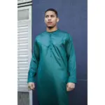 TT-002 Men's Olive Satin Emirati Thobe Islamic Clothing - Image 2