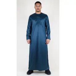 TT-002 Men's Olive Satin Emirati Thobe Islamic Clothing
