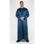 TT-002 Men's Olive Satin Emirati Thobe Islamic Clothing - Image 4