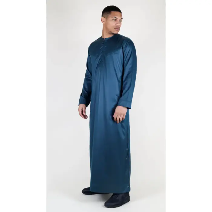 TT-002 Men's Olive Satin Emirati Thobe Islamic Clothing - Image 5