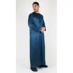 TT-002 Men's Olive Satin Emirati Thobe Islamic Clothing - Image 6
