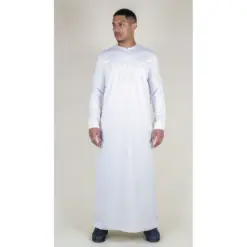 TT-002 Men's White Satin Emirati Thobe Islamic Clothing