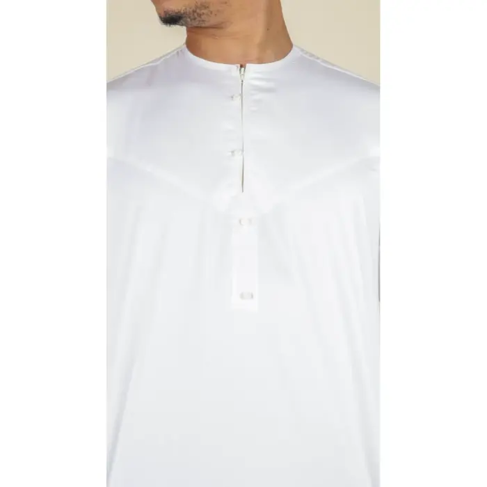 TT-002 Men's White Satin Emirati Thobe Islamic Clothing - Image 2