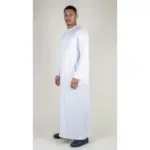 TT-002 Men's White Satin Emirati Thobe Islamic Clothing - Image 3
