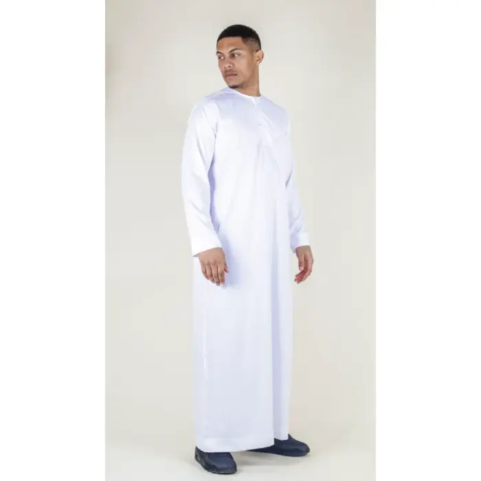 TT-002 Men's White Satin Emirati Thobe Islamic Clothing - Image 5