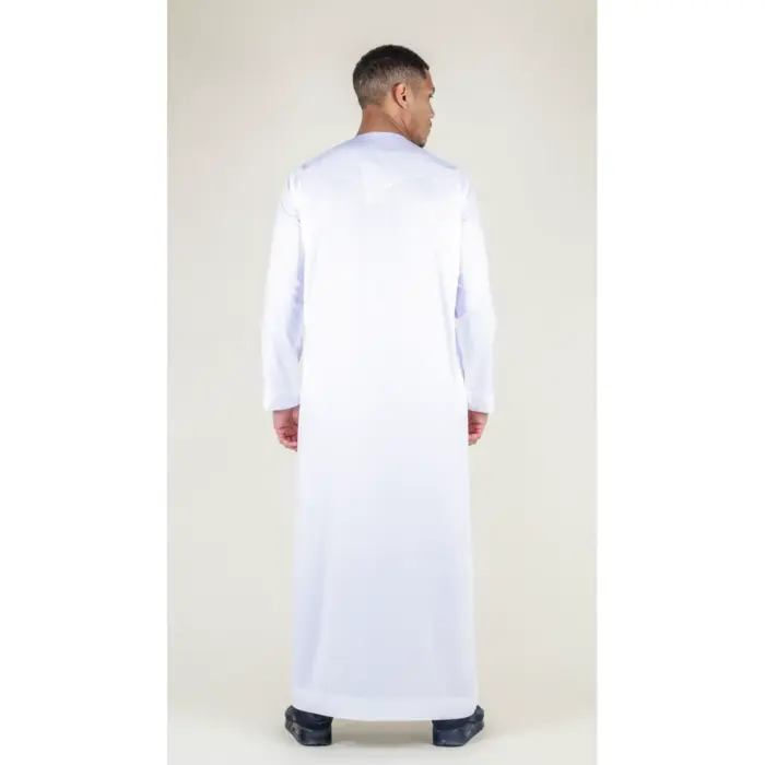 TT-002 Men's White Satin Emirati Thobe Islamic Clothing - Image 6
