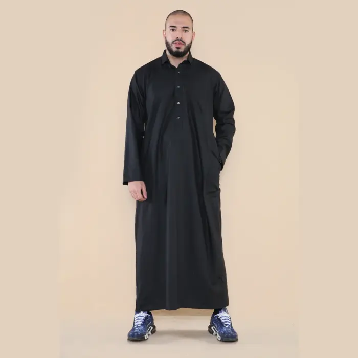 101 - Men's Black Islamic Muslim Cotton Thobe Jubba - Image 3
