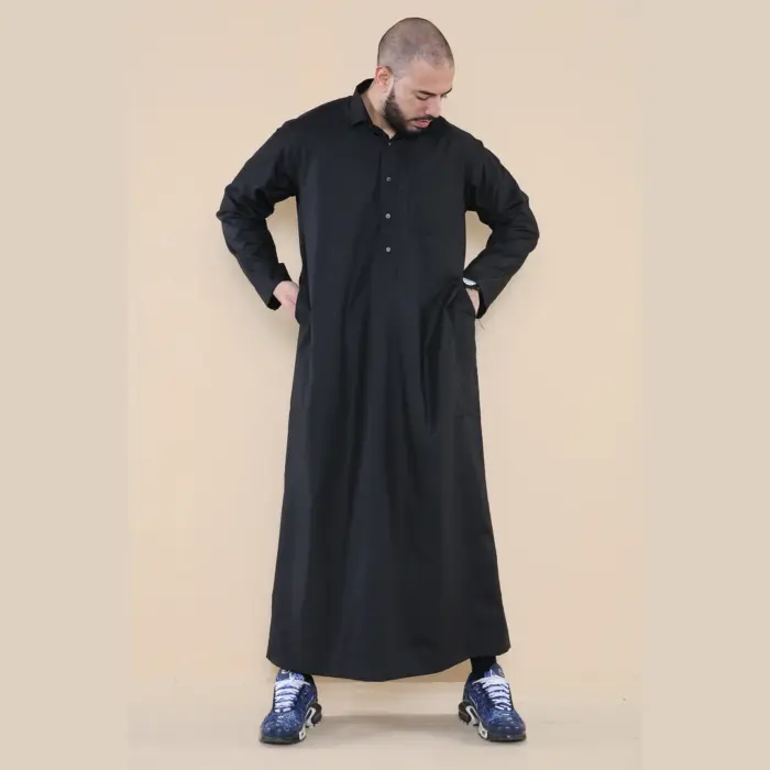 101 - Men's Black Islamic Muslim Cotton Thobe Jubba - Image 4