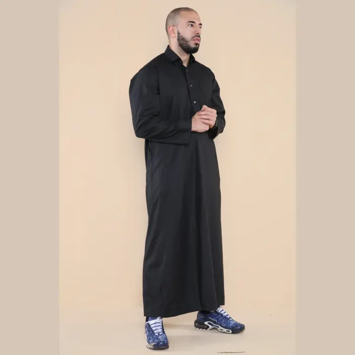 101 - Men's Black Islamic Muslim Cotton Thobe Jubba - Image 5
