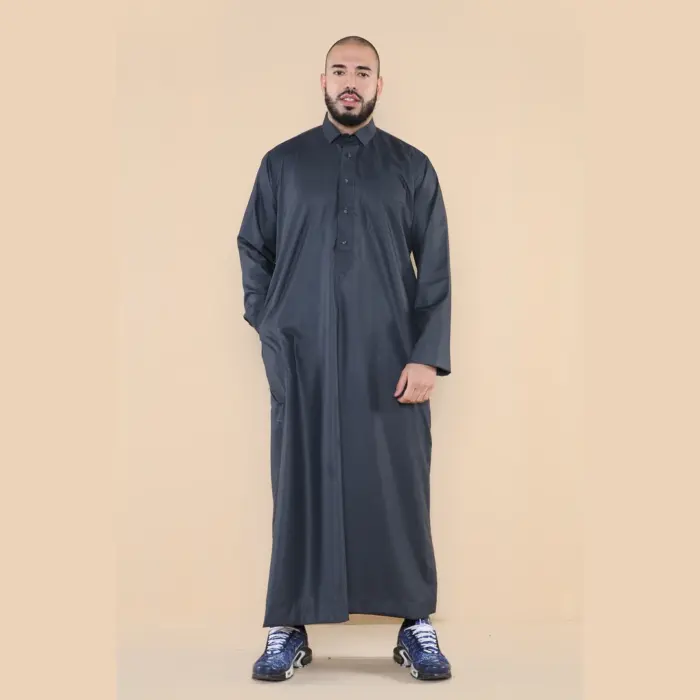 101 - Men's Grey Islamic Muslim Cotton Thobe Jubba - Image 2