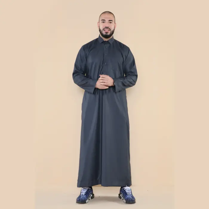 101 - Men's Grey Islamic Muslim Cotton Thobe Jubba - Image 3