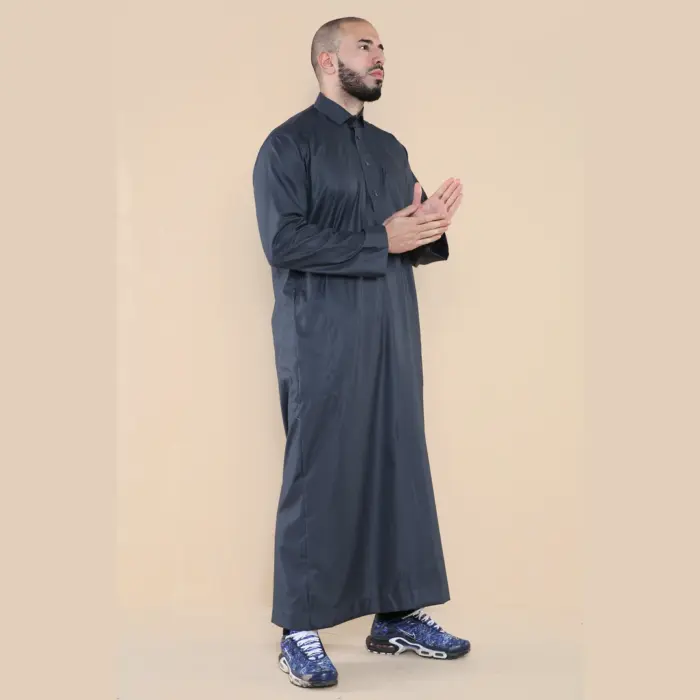 101 - Men's Grey Islamic Muslim Cotton Thobe Jubba - Image 4