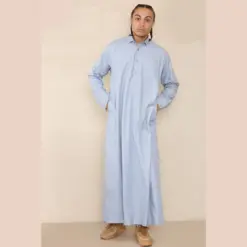 Alternative view of 101 - Men's Light Blue Islamic Muslim Cotton Thobe Jubba