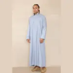 101 - Men's Light Blue Islamic Muslim Cotton Thobe Jubba - Image 5