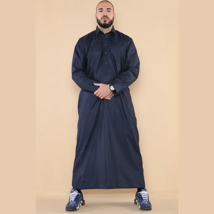 101 - Men's Navy Islamic Muslim Cotton Thobe Jubba - Image 1