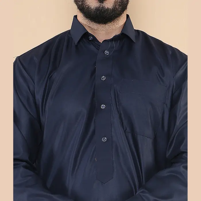101 - Men's Navy Islamic Muslim Cotton Thobe Jubba - Image 3