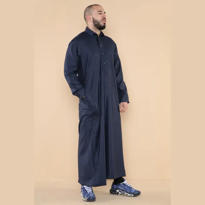 101 - Men's Navy Islamic Muslim Cotton Thobe Jubba - Image 4