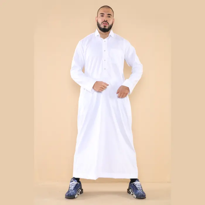 101 - Men's White Islamic Muslim Cotton Thobe Jubba - Image 1