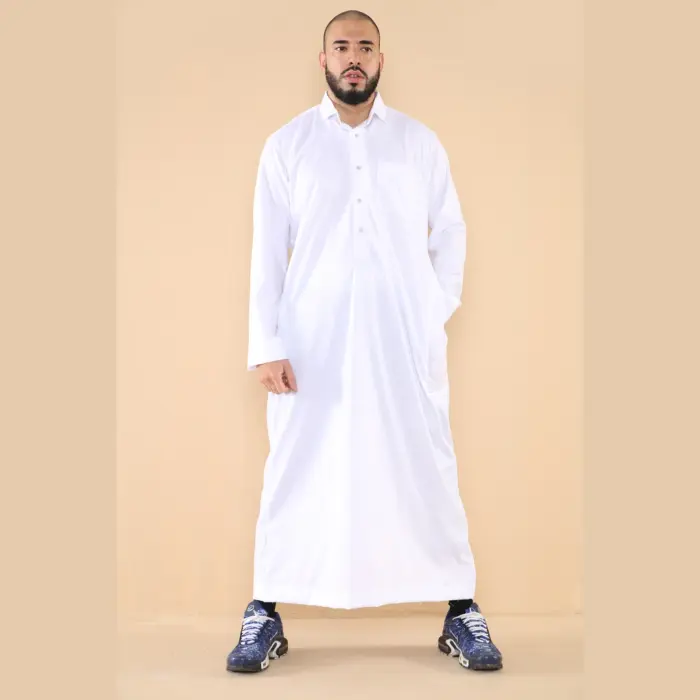 101 - Men's White Islamic Muslim Cotton Thobe Jubba - Image 2