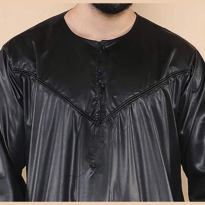 102 - Men's Black Islamic Muslim Shiny Thobe Jubba - Image 2
