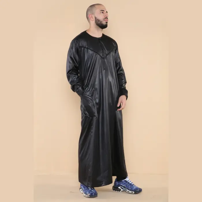 102 - Men's Black Islamic Muslim Shiny Thobe Jubba - Image 3