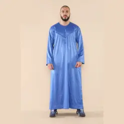 Alternative view of 102 - Men's Blue Islamic Muslim Shiny Thobe Jubba