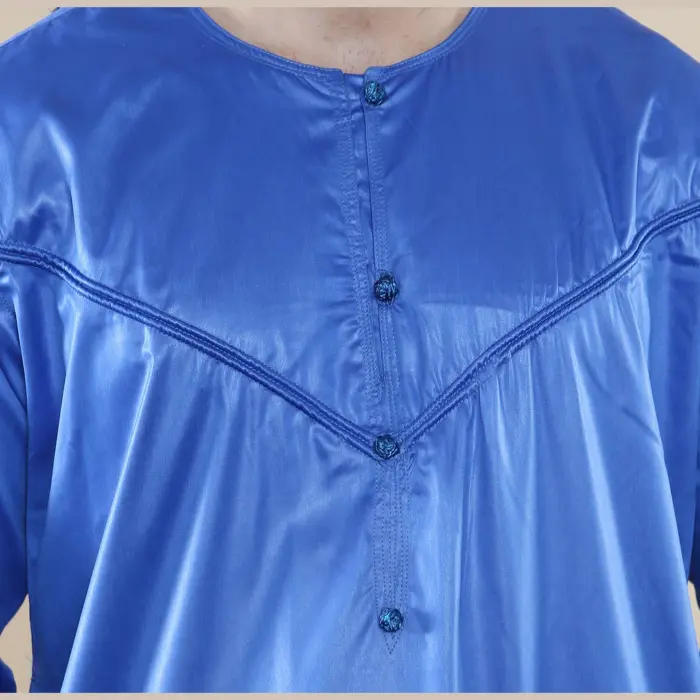 102 - Men's Blue Islamic Muslim Shiny Thobe Jubba - Image 3
