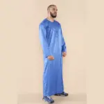 102 - Men's Blue Islamic Muslim Shiny Thobe Jubba - Image 4