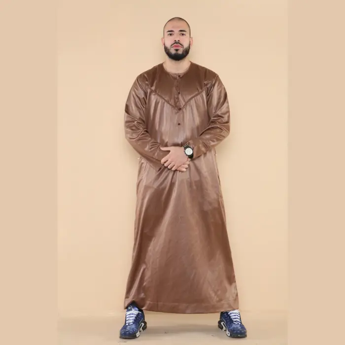 102 - Men's Bronze Islamic Muslim Shiny Thobe Jubba - Image 1