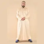 102 - Men's Cream Islamic Muslim Shiny Thobe Jubba