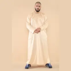 102 - Men's Cream Islamic Muslim Shiny Thobe Jubba