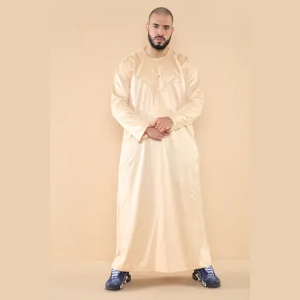 102 - Men's Cream Islamic Muslim Shiny Thobe Jubba