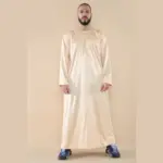 102 - Men's Cream Islamic Muslim Shiny Thobe Jubba - Image 2