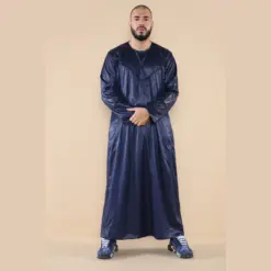 102 - Men's Navy Islamic Muslim Shiny Thobe Jubba