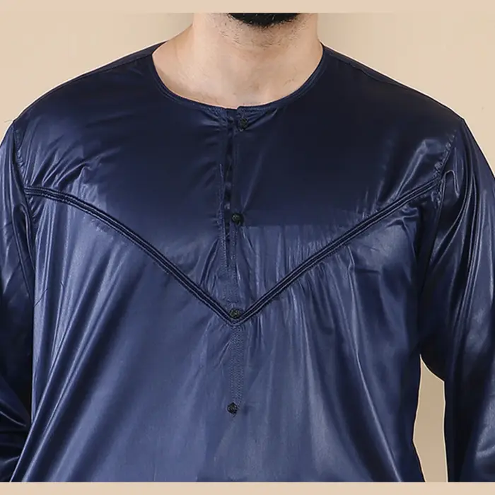 102 - Men's Navy Islamic Muslim Shiny Thobe Jubba - Image 3