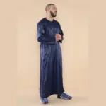 102 - Men's Navy Islamic Muslim Shiny Thobe Jubba - Image 4