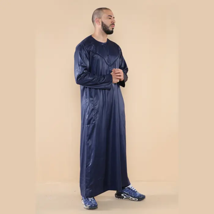 102 - Men's Navy Islamic Muslim Shiny Thobe Jubba - Image 4