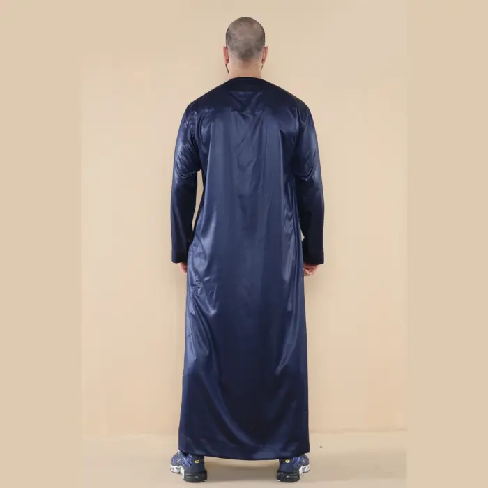 102 - Men's Navy Islamic Muslim Shiny Thobe Jubba - Image 5