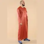 102 - Men's Rust Islamic Muslim Shiny Thobe Jubba - Image 4