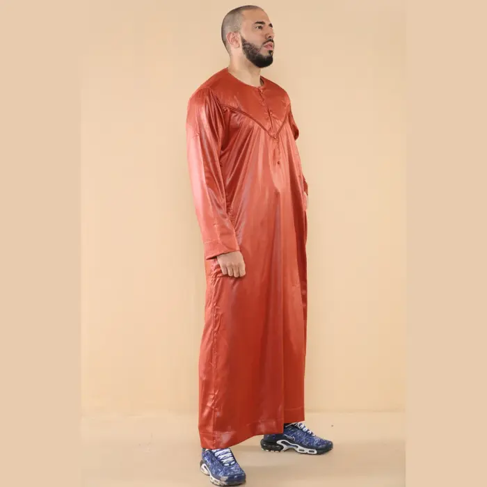102 - Men's Rust Islamic Muslim Shiny Thobe Jubba - Image 4