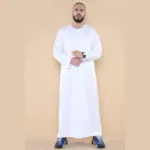 102 - Men's White Islamic Muslim Shiny Thobe Jubba