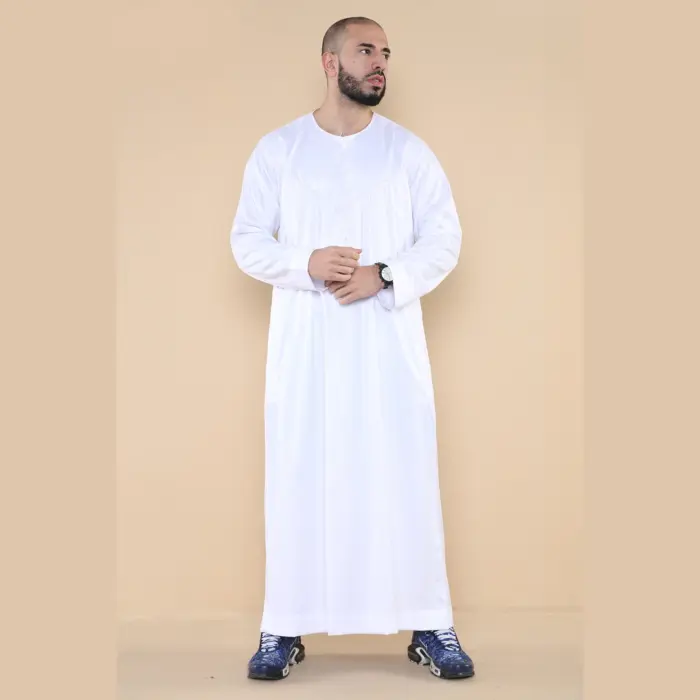 102 - Men's White Islamic Muslim Shiny Thobe Jubba - Image 2