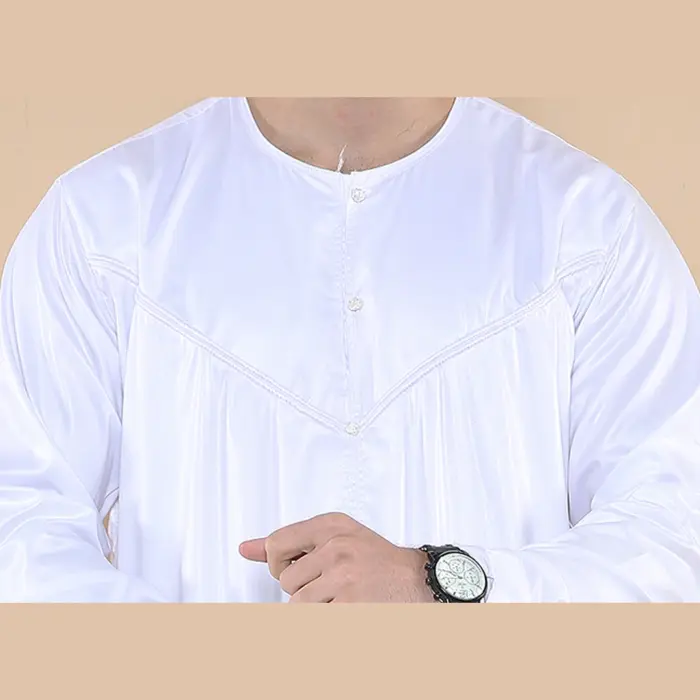 102 - Men's White Islamic Muslim Shiny Thobe Jubba - Image 3