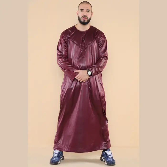 102 - Men's Wine Islamic Muslim Shiny Thobe Jubba - Image 1